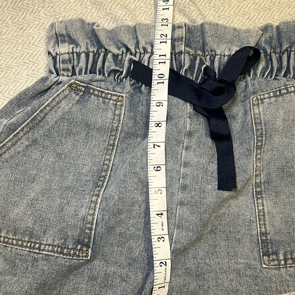 TEMT Paper bag Waist Light Blue Jean Shorts with Navy Tie. - Picture 10 of 12